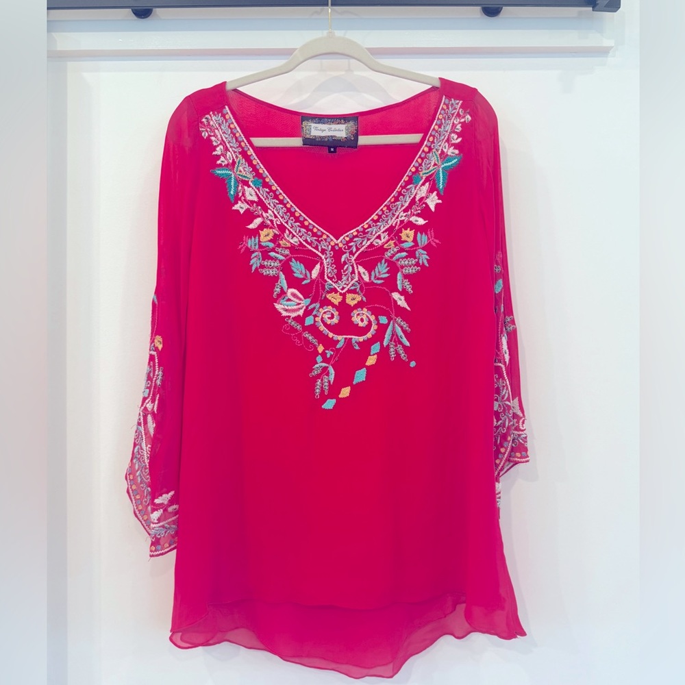 Vintage Collection hot pink beaded flowy top